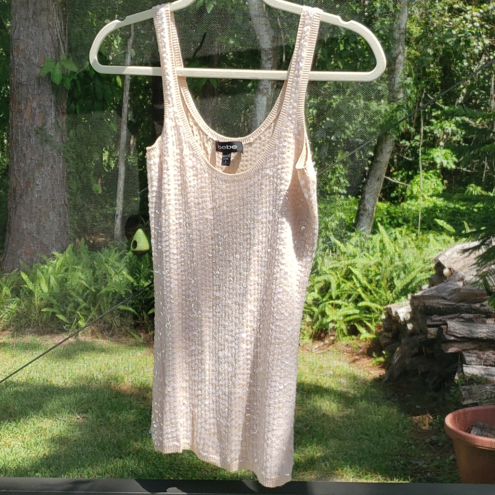 Bebe Nude Sequin Tank Top - Sz Small